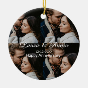 Happy anniversary photo collage name date simple w ceramic tree decoration