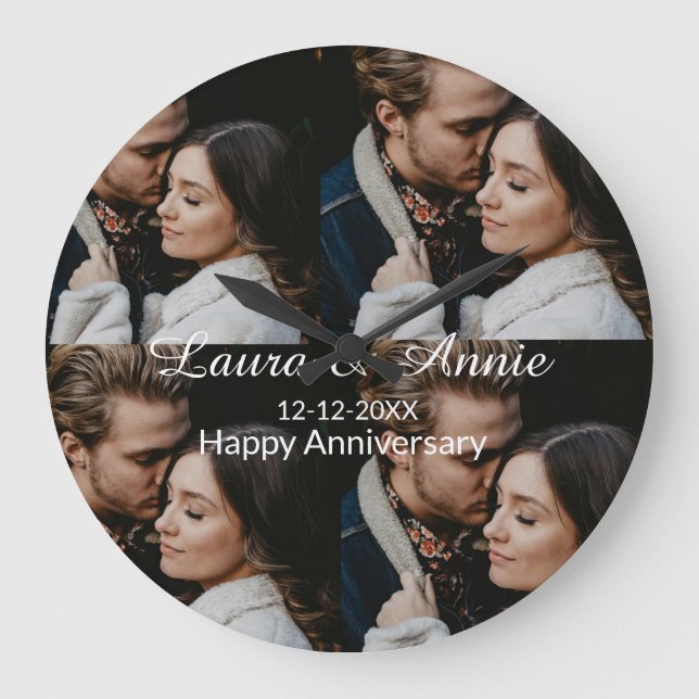 Happy anniversary photo collage name date simple w large clock (Front)
