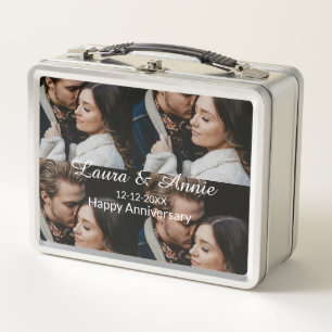 Happy anniversary photo collage name date simple w metal lunch box