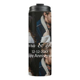 Happy anniversary photo collage name date simple w thermal tumbler