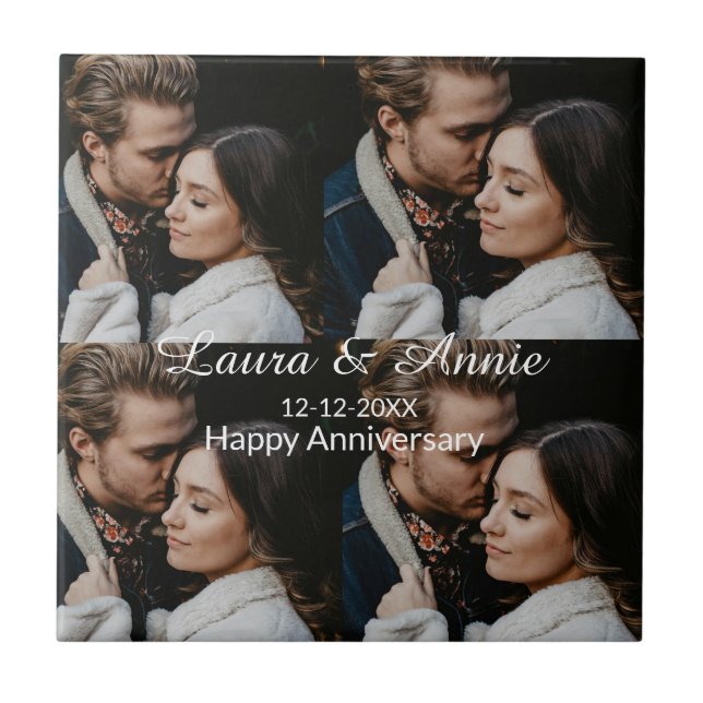 Happy anniversary photo collage name date simple w tile (Front)
