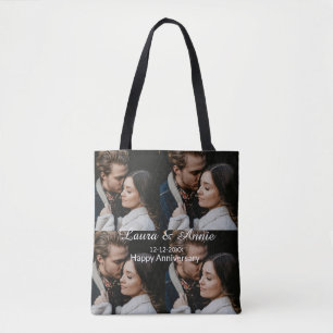 Happy anniversary photo collage name date simple w tote bag