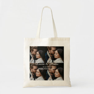 Happy anniversary photo collage name date simple w tote bag