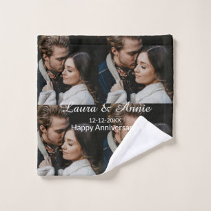 Happy anniversary photo collage name date simple w wash cloth