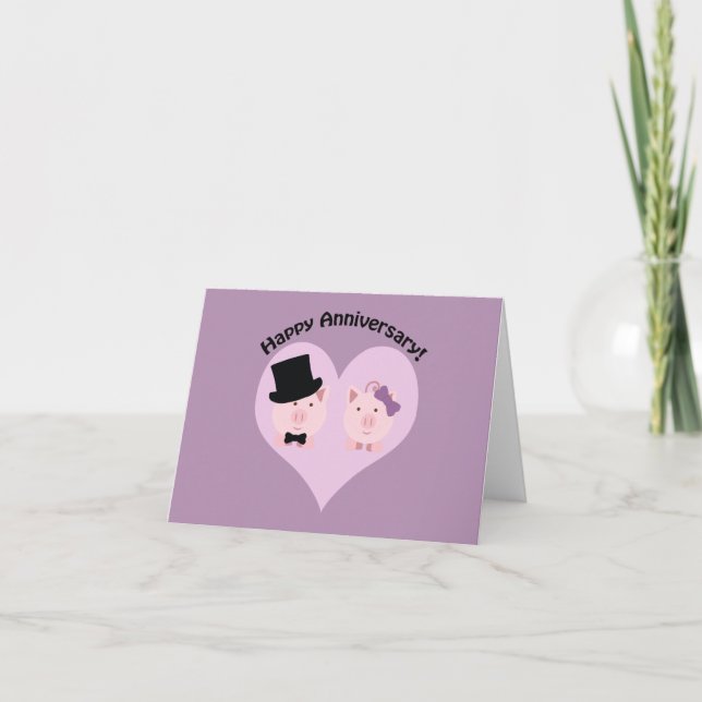 Happy Anniversary Pig Couple Card (Front)