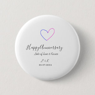 Happy anniversary pink blue heart name date simple 6 cm round badge