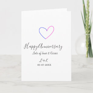 Happy anniversary pink blue heart name date simple card