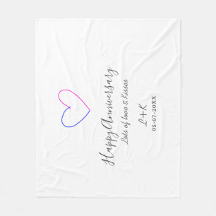 Happy anniversary pink blue heart name date simple fleece blanket
