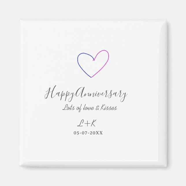 Happy anniversary pink blue heart name date simple magnet (Front)