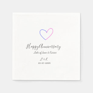 Happy anniversary pink blue heart name date simple napkin