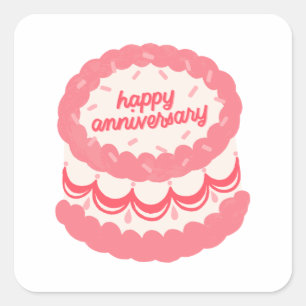 Happy Anniversary pink cake Square Sticker