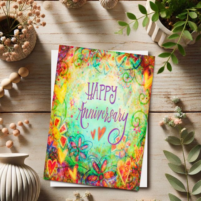 Happy Anniversary Pretty Floral Whimsical  Card (Creator Uploaded)