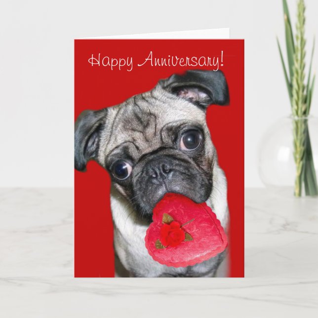 Happy Anniversary Pug greeting card (Front)