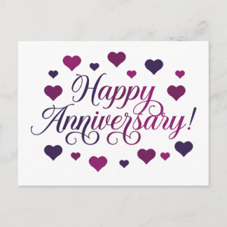 Happy Anniversary Purple Hearts Romantic Elegant Postcard