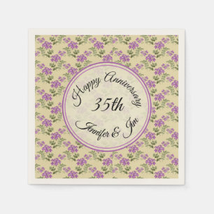 Happy Anniversary Purple Violets on Pale Yellow Napkin