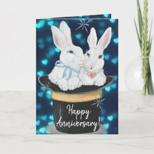 Happy Anniversary Rabbits Magic Top Hat Custom Card