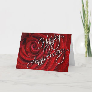Happy Anniversary Red Rose Card - Blank Inside