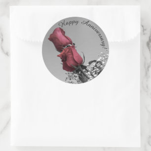 Happy Anniversary Red Roses Photograph Classic Round Sticker
