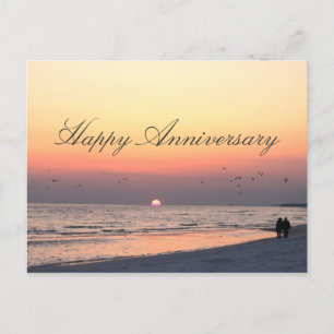Happy Anniversary - Romantic Couple Beach Sunset Postcard