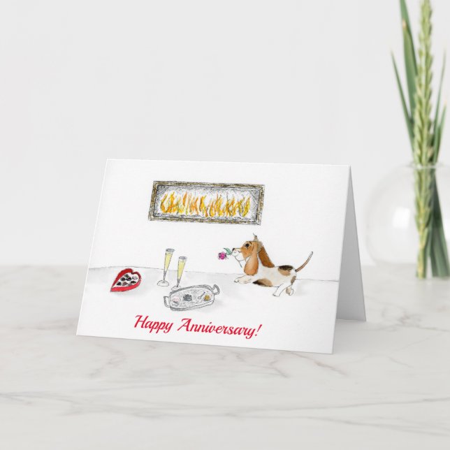 Happy Anniversary Romantic Hound Dog Card (Front)