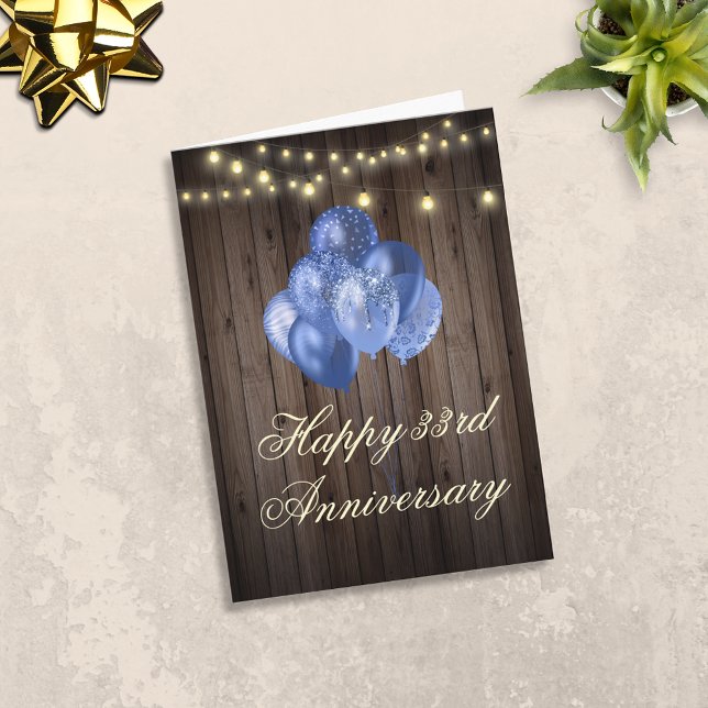 Happy Anniversary Rustic String Lights & Balloons  Card (Creator Uploaded)