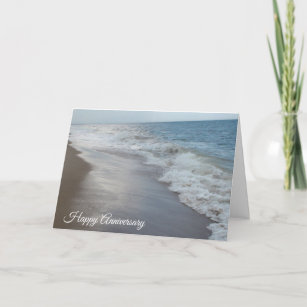 Happy Anniversary Sandy Beach Ocean Waves Card