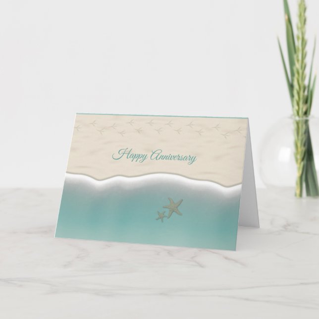 Happy Anniversary Sandy Beach Pigeon Tracks Card (Front)