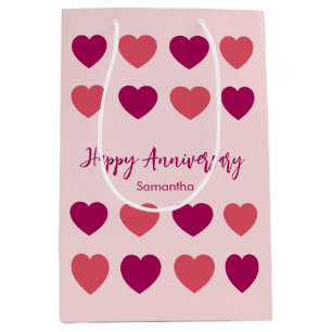 Happy Anniversary Shades of Pink Hearts & Name Medium Gift Bag