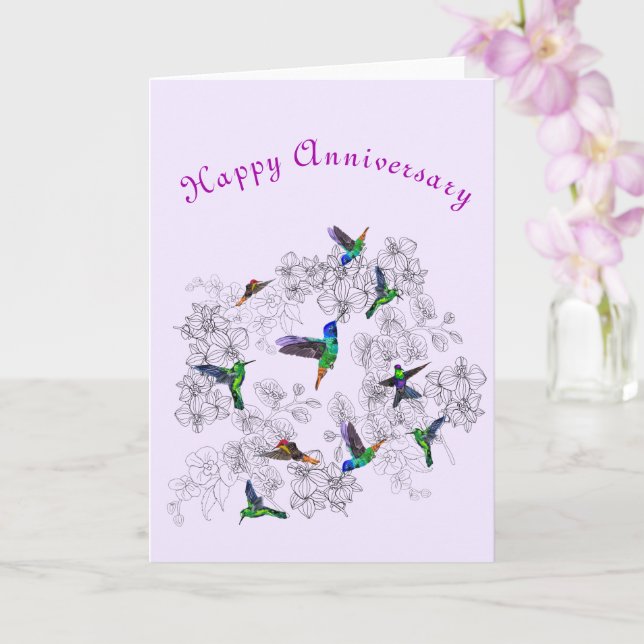Happy Anniversary - Spring Joy - Hummingbirds   Card (Orchid)