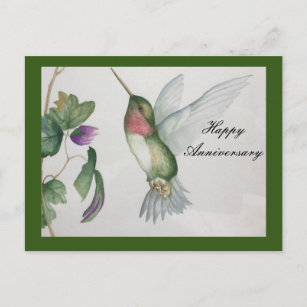 Happy Anniversary Stylish Sweet Hummingbird Postcard