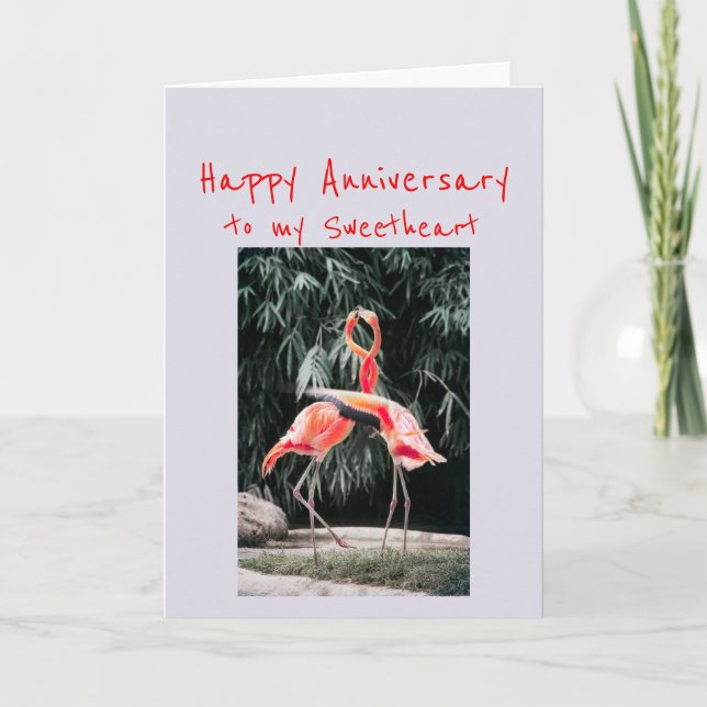 Happy Anniversary Sweet Romantic Flamingo Birds Holiday Card (Front)