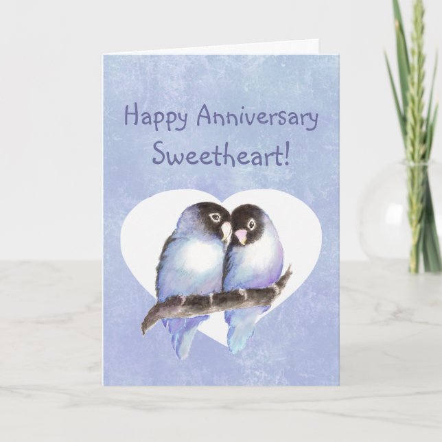 Happy Anniversary Sweetheart Blue Lovebirds Card (Front)