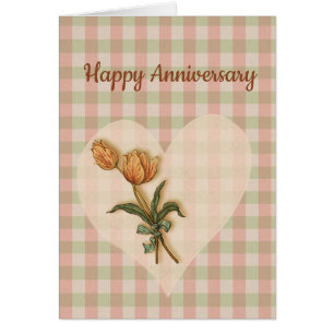 Happy Anniversary Tulips on Country Gingham