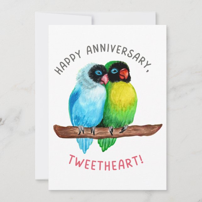 Happy Anniversary, Tweetheart! Lovebird Couple Holiday Card (Front)