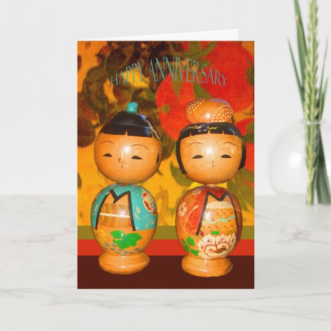 Happy Anniversary, two Japanese dolls Card (Front)