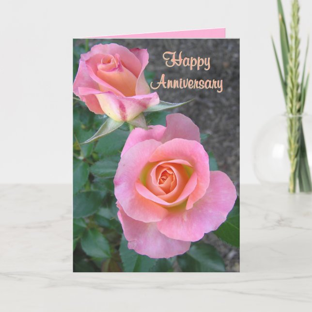 Happy Anniversary/two pink roses/anniversary card (Front)