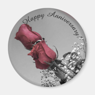Happy Anniversary Two Red Roses Photograph Magnet
