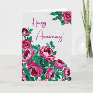 Happy Anniversary – Vibrant Pink Floral Greeting Card