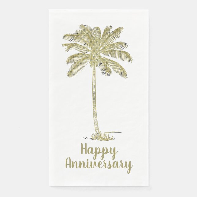 Happy Anniversary Vintage Look Coconut Palm Tree  Napkin (Front)