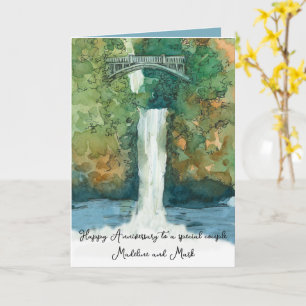 Happy Anniversary Waterfall Bridge Personalised Card