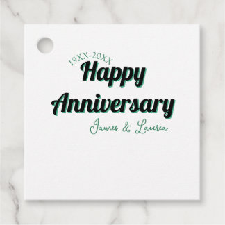 Happy anniversary wedding name date year green bla favour tags