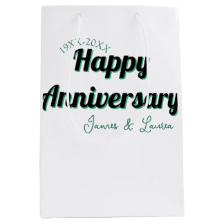 Happy anniversary wedding name date year green bla medium gift bag