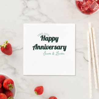 Happy anniversary wedding name date year green bla napkin