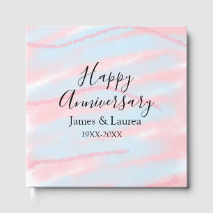 Happy anniversary wedding name date year pastel guest book