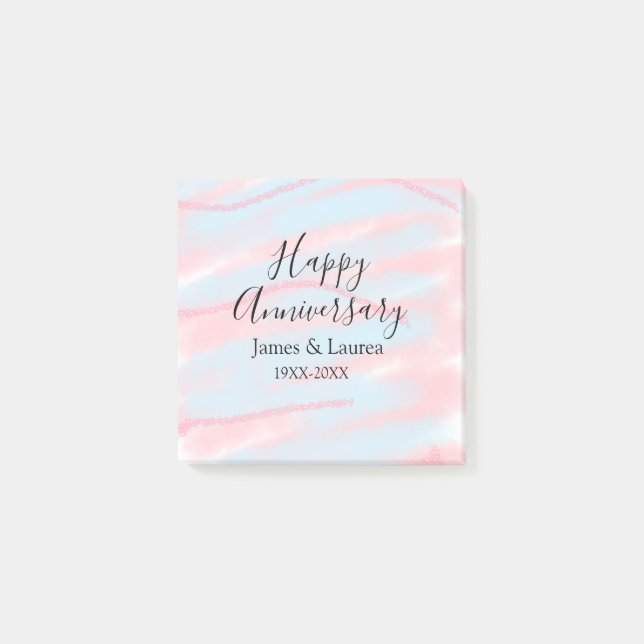 Happy anniversary wedding name date year pastel  post-it notes (Front)