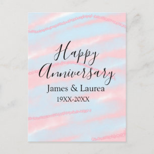 Happy anniversary wedding name date year pastel postcard