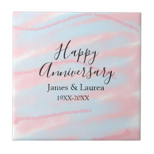 Happy anniversary wedding name date year pastel tile