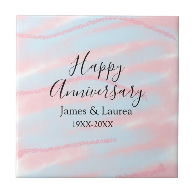 Happy anniversary wedding name date year pastel  tile (Front)