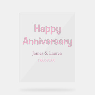 Happy anniversary wedding name date year pink grey acrylic sign