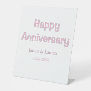 Happy anniversary wedding name date year pink grey pedestal sign